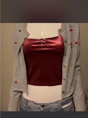 BUNDLE wild fable Burgundy Satin Keyhole Cami and grey rose sweater